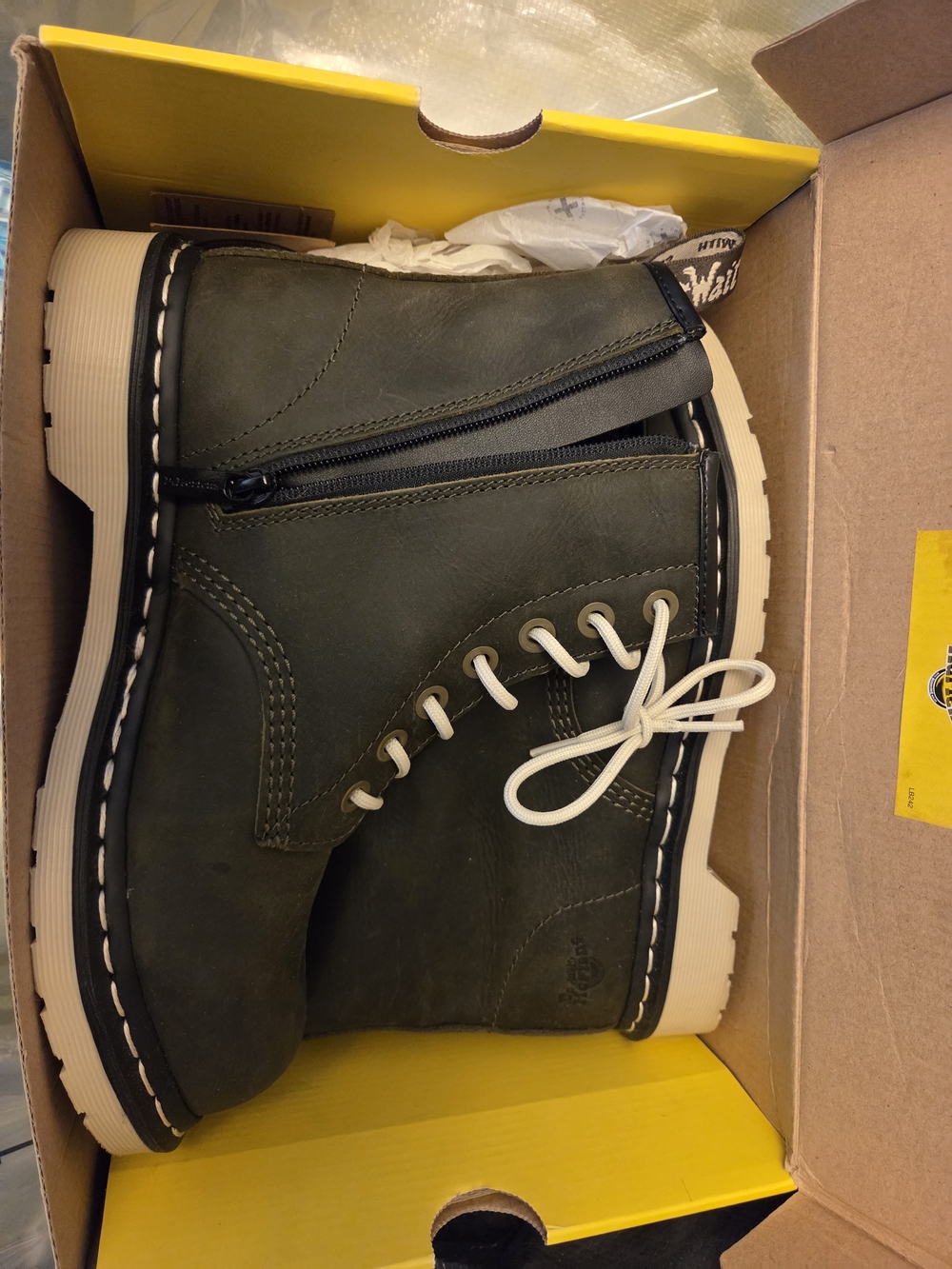 Dr. Martens Olive Lace-Up Side-Zip Ankle Boots with Cream Sole